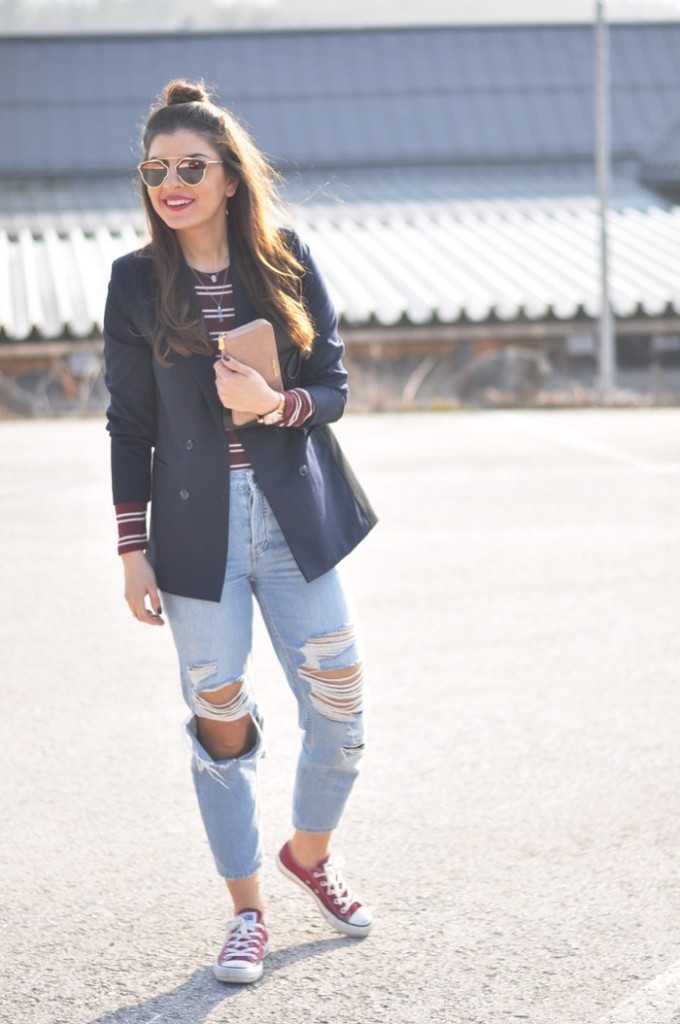 Blazer, Topshop Hayden Jeans, Dior So Real & Half Bun - fashionnes