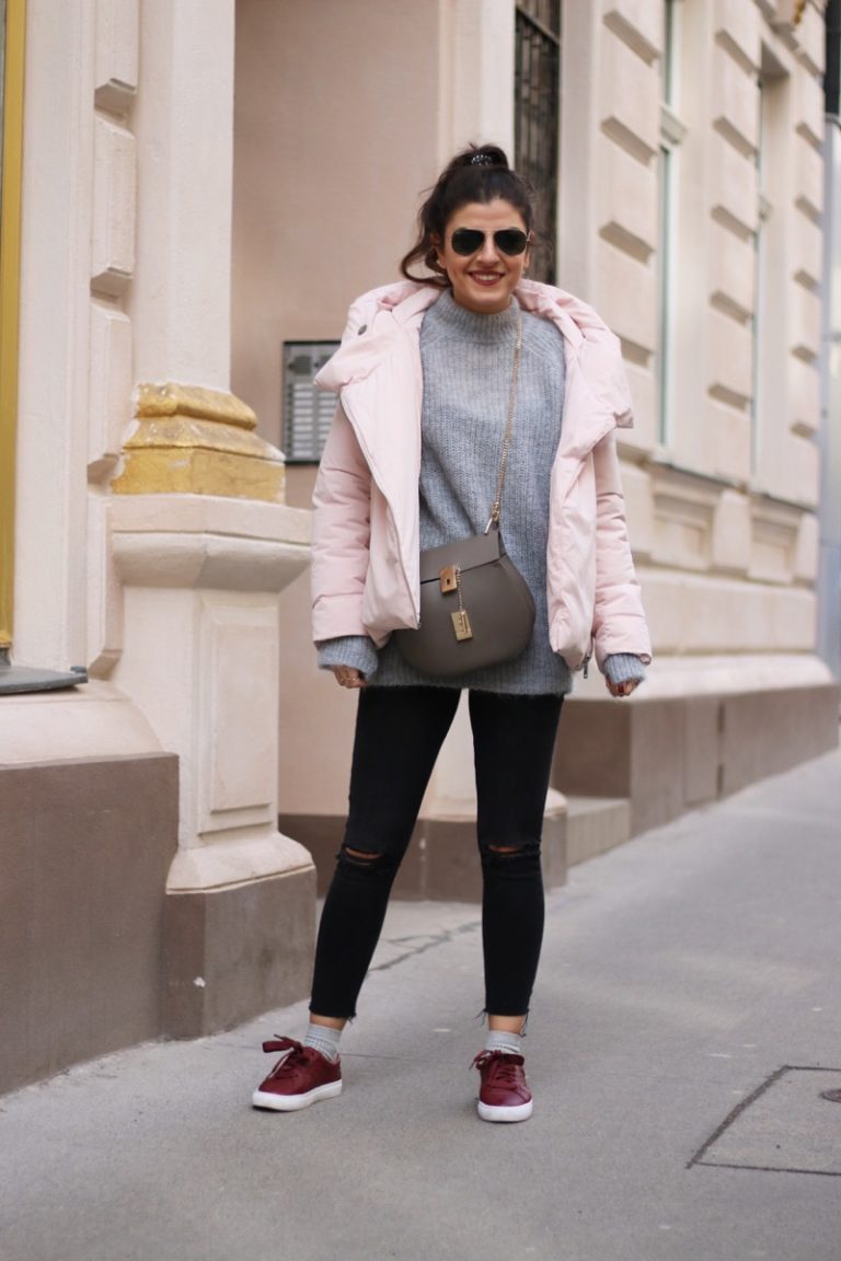 Oversized Puffer Jacket, Tory Burch Sneakers & Mohair Knit