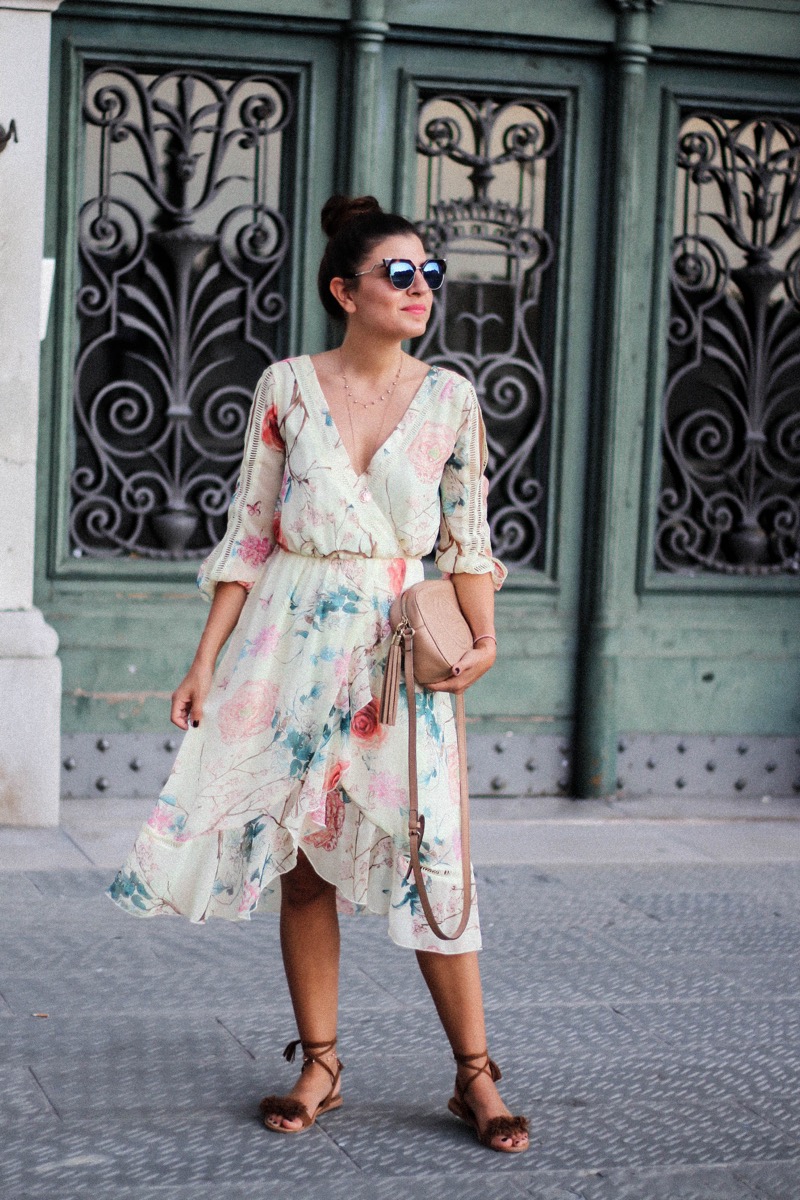 Trieste: Wrap Around Midi Dress & Pom Pom Sandals - Fashionnes