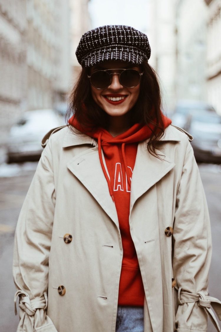 Tweed Baker Boy Hat & Trench Coat - fashionnes